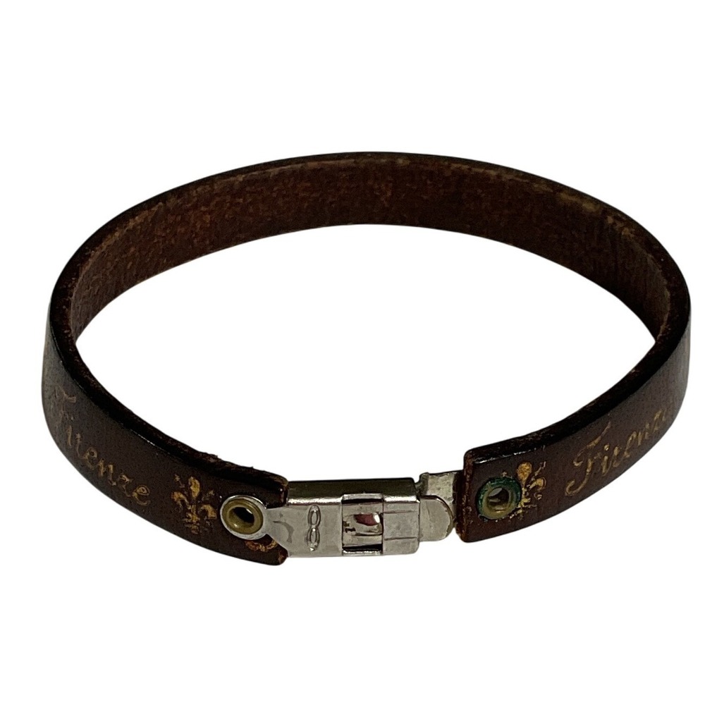 Vintage Firenze Skinny Leather Bracelet Brown 7" Italy Box Clasp